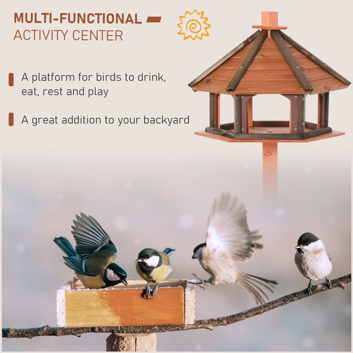 MCL 130cm Wooden Bird Table, Feeding Station with Roof for Outdoor, Brown