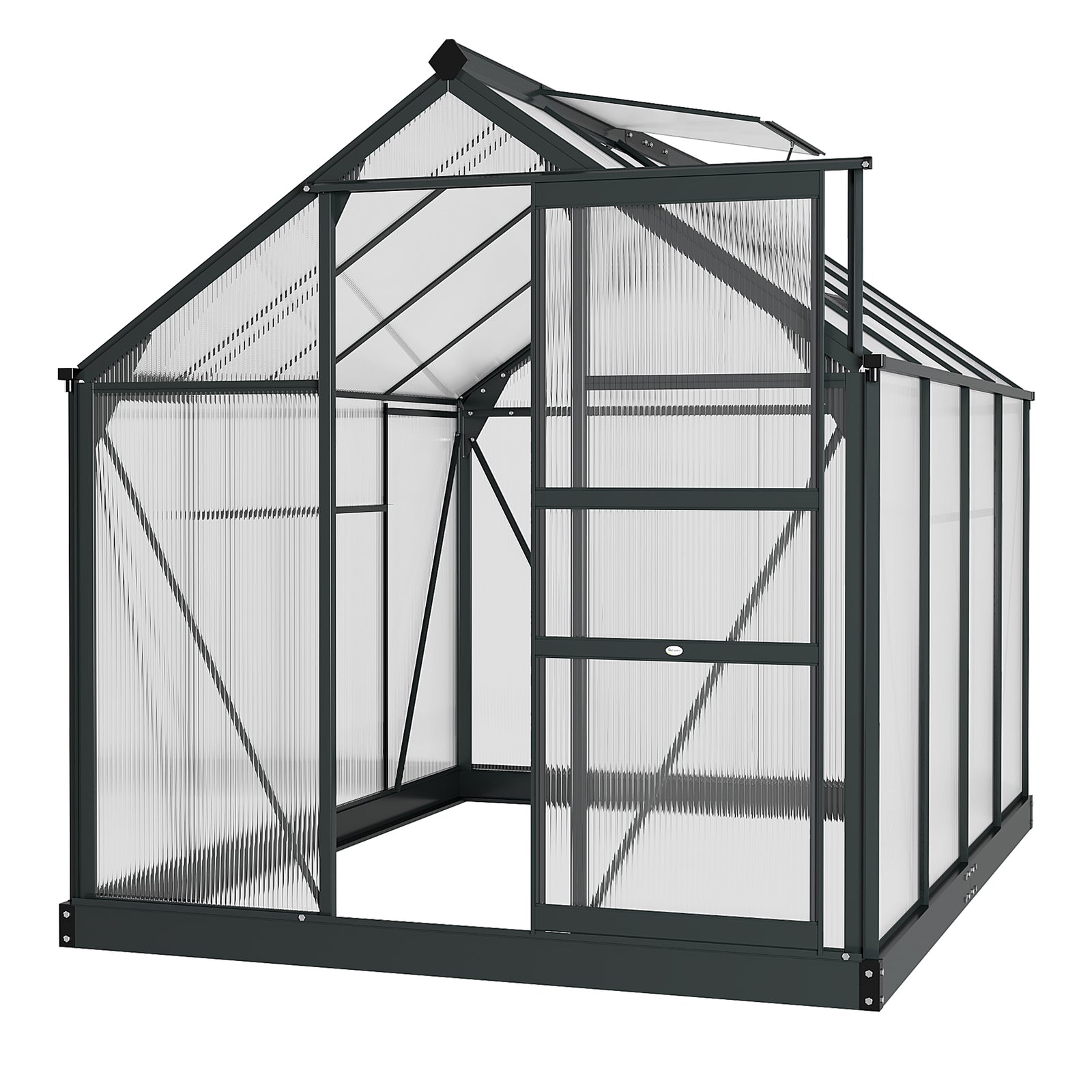 6 x 8ft Polycarbonate Greenhouse, Large Walk-In Green House with Slide Door and Window, Garden Plants Grow House with Aluminium Frame and Foundation, Grey