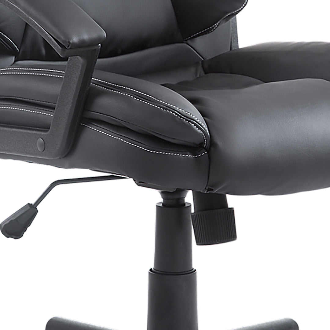 HOMCOM Swivel Executive Office Chair, Mid-Back Faux Leather Desk Chair with Double-Tier Padding, Arms, and Wheels, Black | Aosom UK