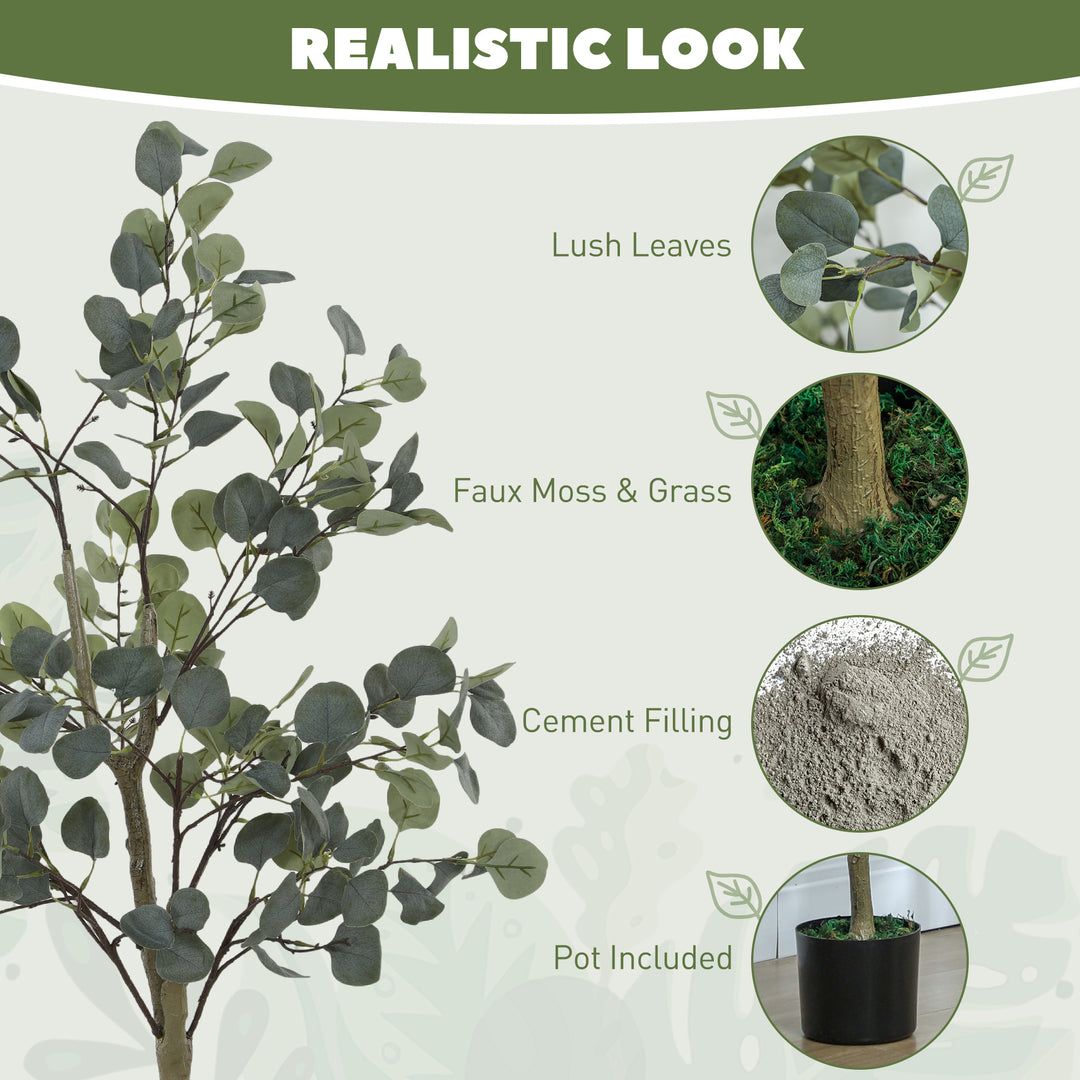 Set of 2 Decorative Artificial Tree, 4ft/ 120cm Silk Eucalyptus Trees with 230 Silver Dollar Leaves in Pot, Fake Plants for Home, Office, Living Room, Indoor Decor