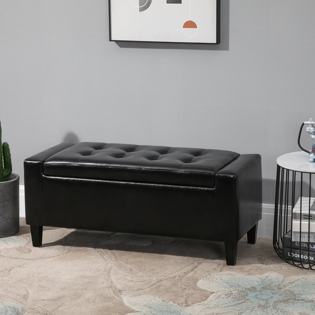 PU Leather Storage Ottoman Bench Storage Chest Tufted Ottoman Cube w/ Flipping Top 92L x 40W x 40H cm