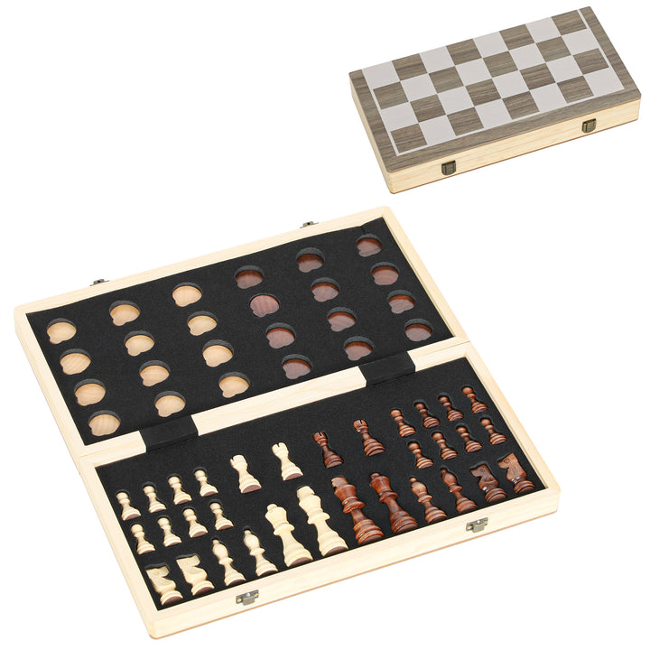 MCL 15 Inch Chess Set, Foldable Chess and Draughts Set, Brown