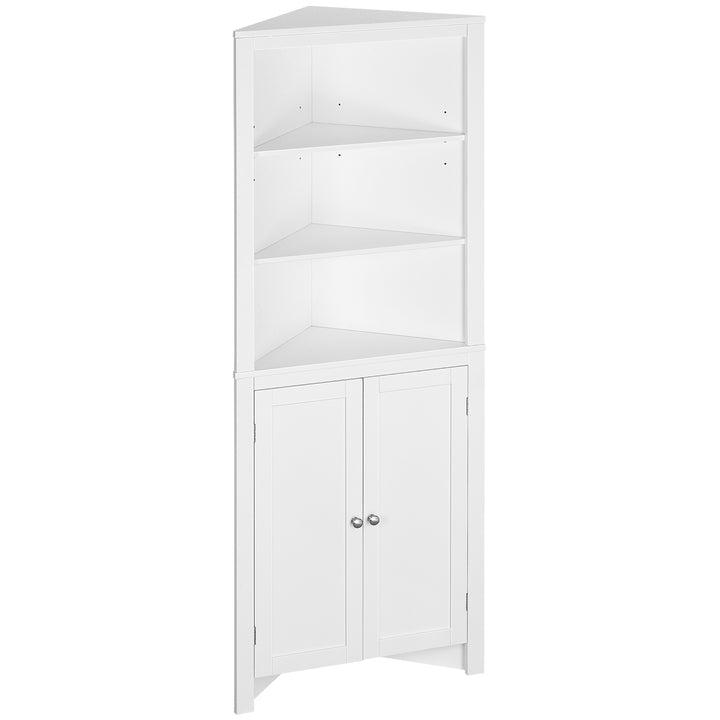 kleankin Triangle Bathroom Cabinet, Corner Bathroom Storage Unit with Cupboard and 3-Tier Shelves, Free Standing, White | Aosom UK