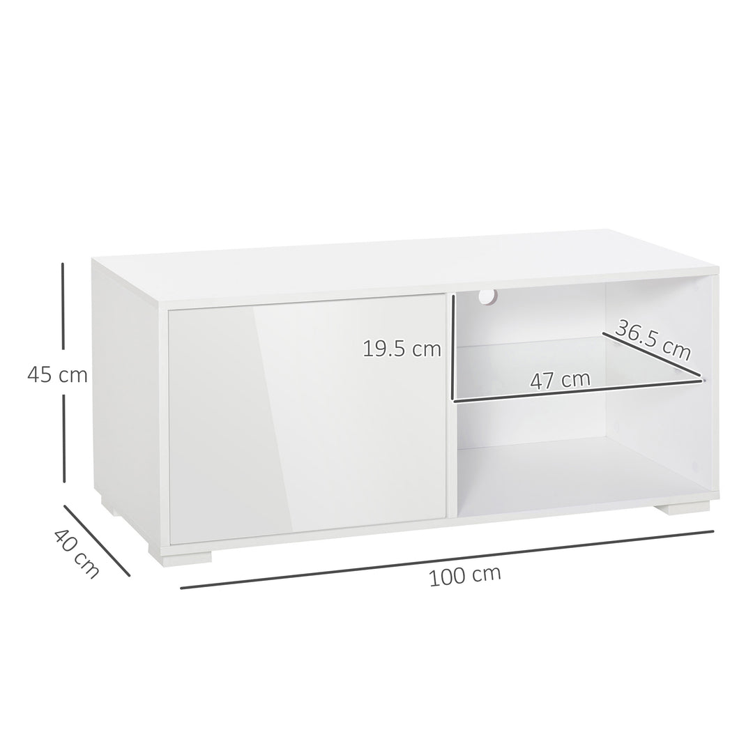 High Gloss TV Stand Storage Cabinet with 2 Shelves for Living Room Home Furniture White