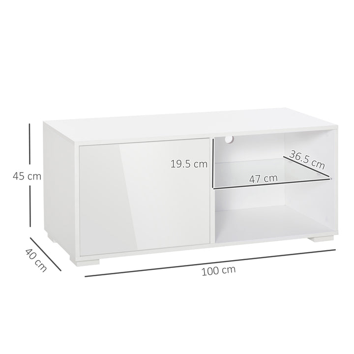 High Gloss TV Stand Storage Cabinet with 2 Shelves for Living Room Home Furniture White