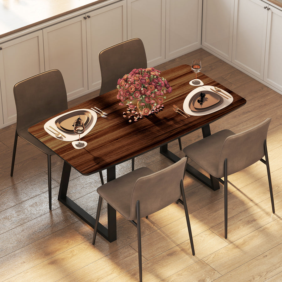 Extendable Dining Table Rectangular Wood Effect Tabletop for 4-6 People with Steel Frame & Hidden Leaves for Kitchen, Dining Room, Living Room