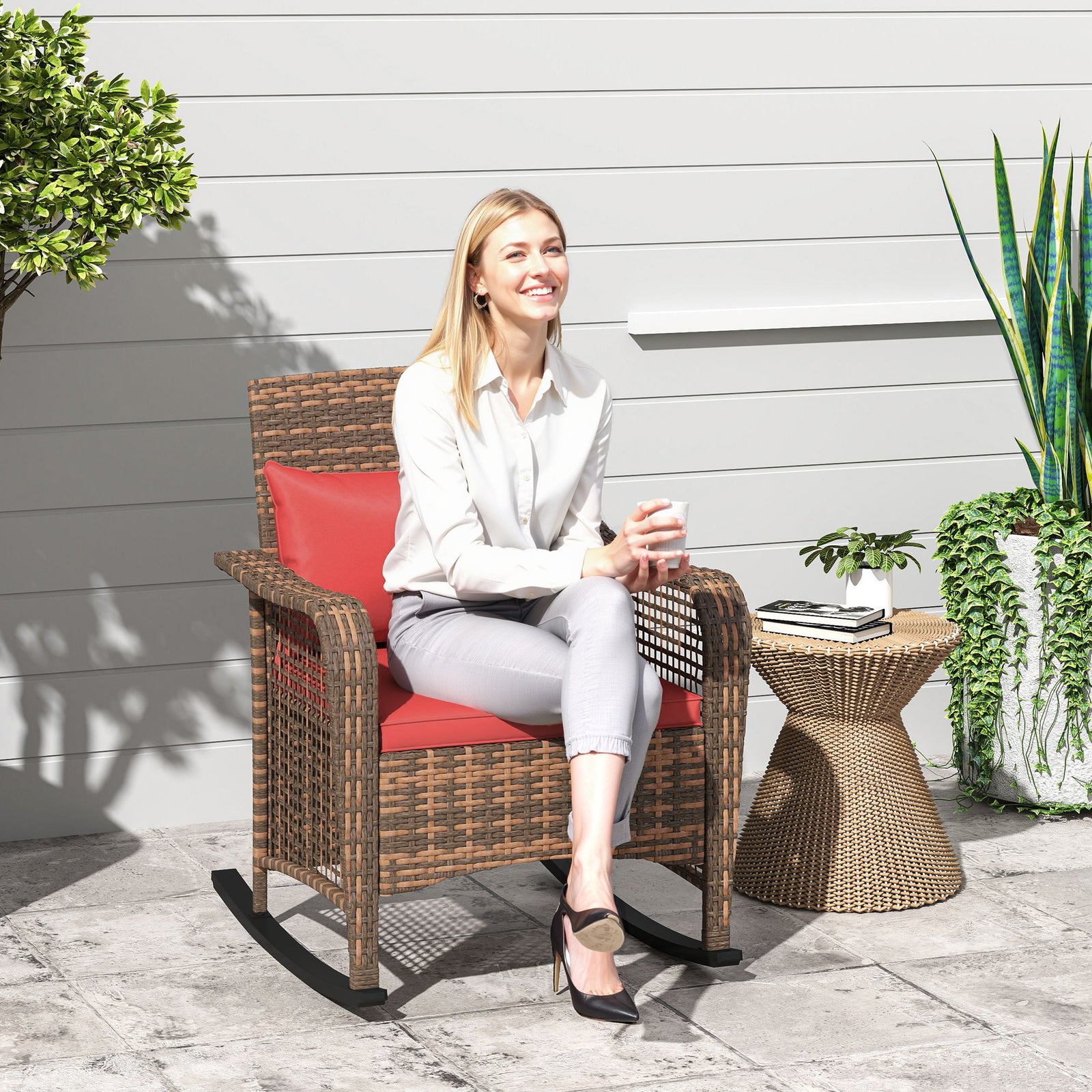 Rattan Rocking Chair - Red