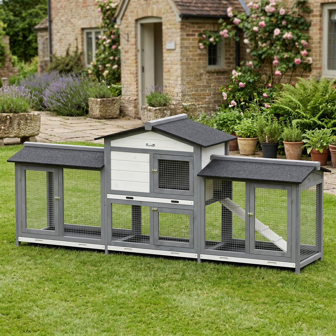 2-Tier Large Rabbit Hutch Outdoor with Double Side Run Boxes, No-leak 