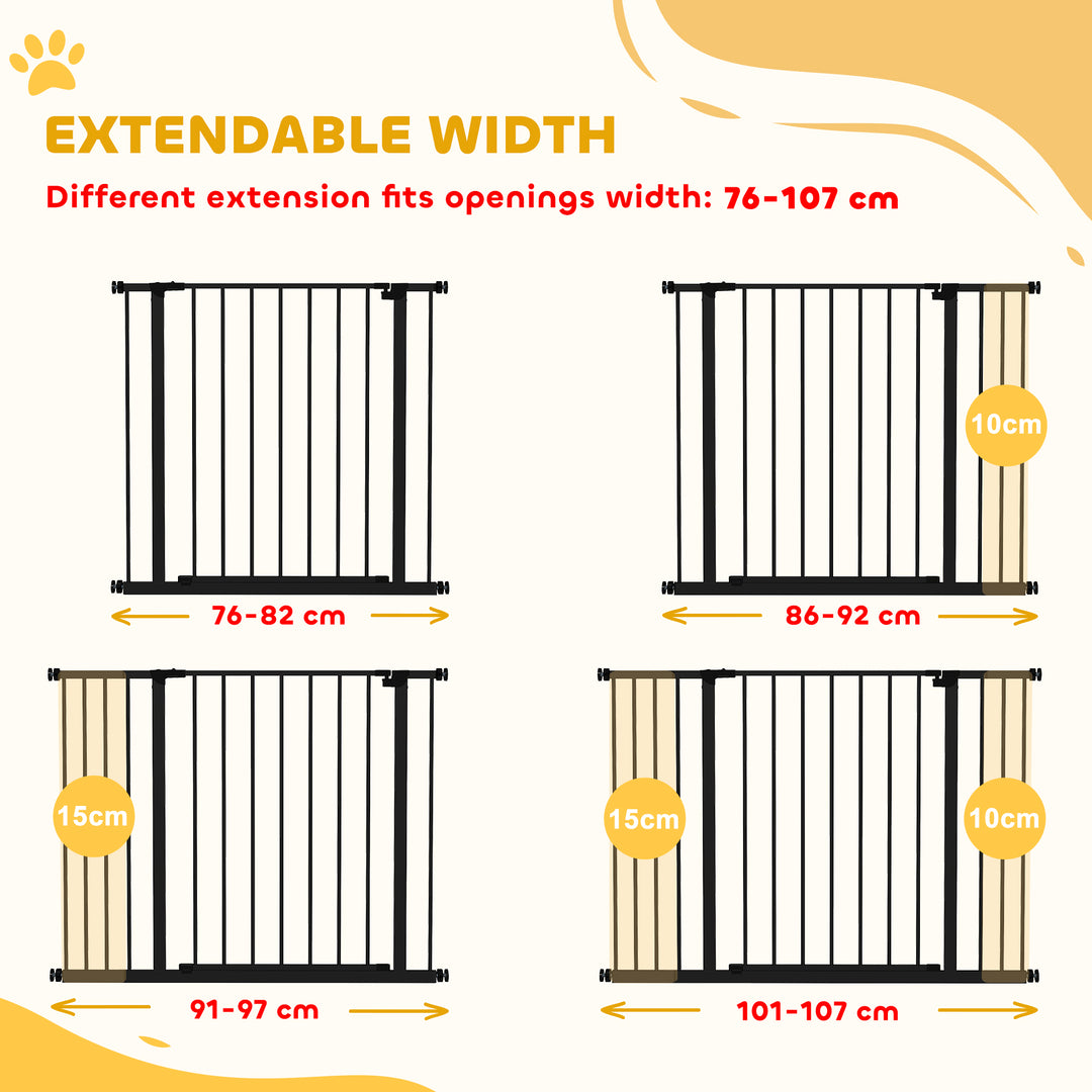 Dog Gate Pet Safety Gate Stair Barrier Pressure Fit Adjustable 76-82/86-97/101-107 cm, Black