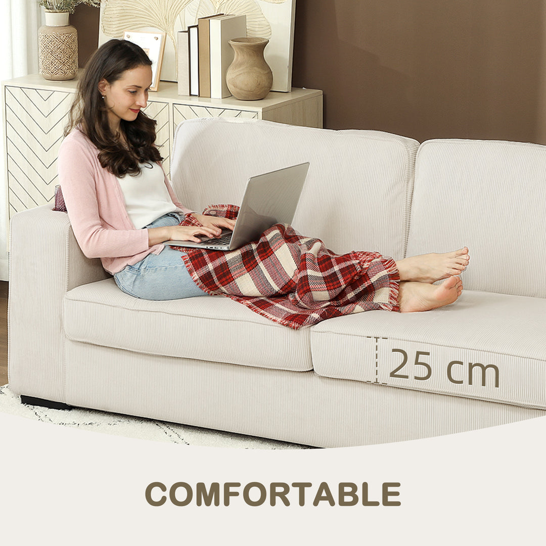 Three-Seater Corduroy Sofa - Cream White