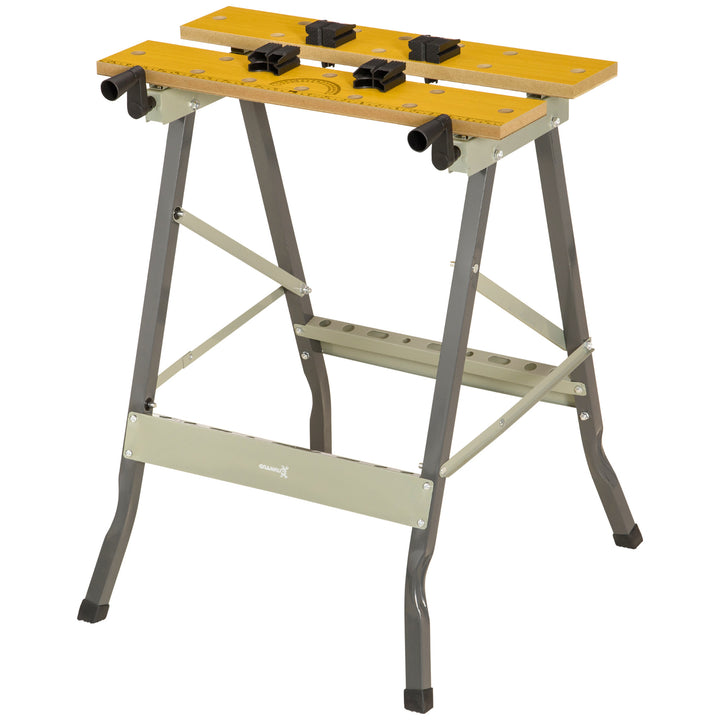 4-in-1 Work Bench, Folding Clamp Table w/ 4 Adjustable Clamping Pegs for DIY Home Garage, Grey