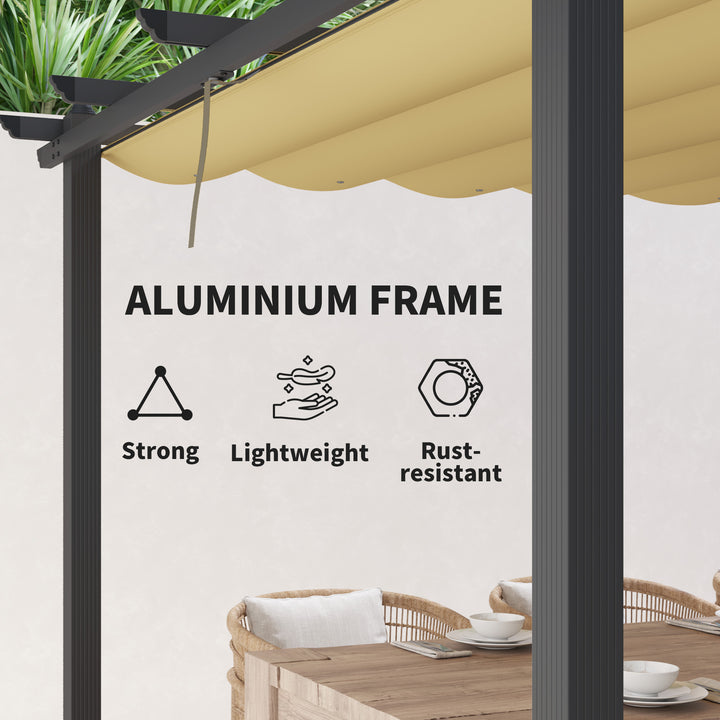Outsunny 3 x 3m Aluminium Pergola, with Retractable Roof - Khaki
