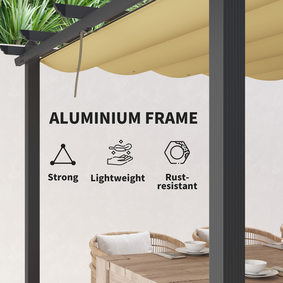 3 x 3m Aluminium Pergola, with Retractable Roof - Khaki