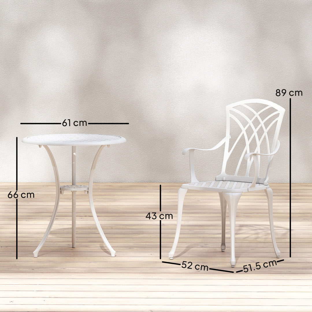 3 Pieces Garden Bistro Set, Cast Aluminium Outdoor Dining Set with 2 C