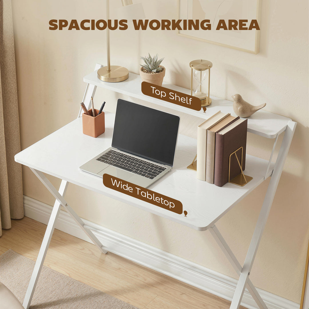 Compact Folding Desk for Small Spaces with Storage Shelf for Home Offi