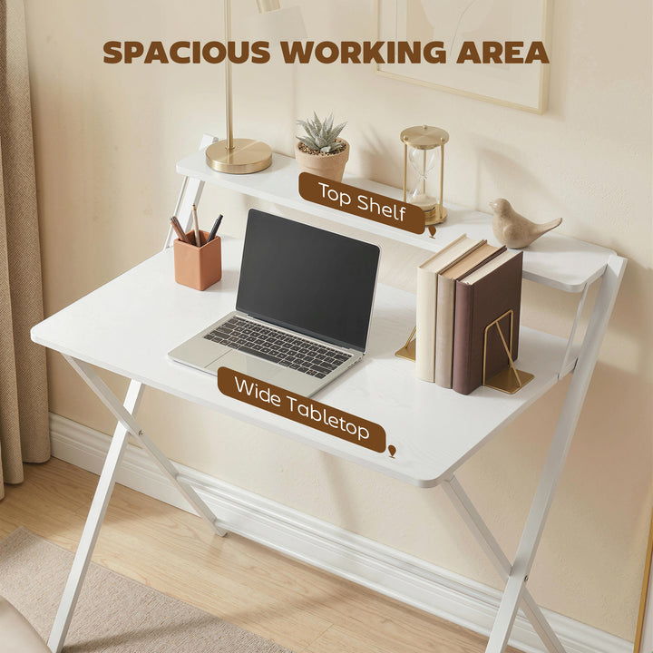 Compact Folding Desk for Small Spaces with Storage Shelf for Home Offi