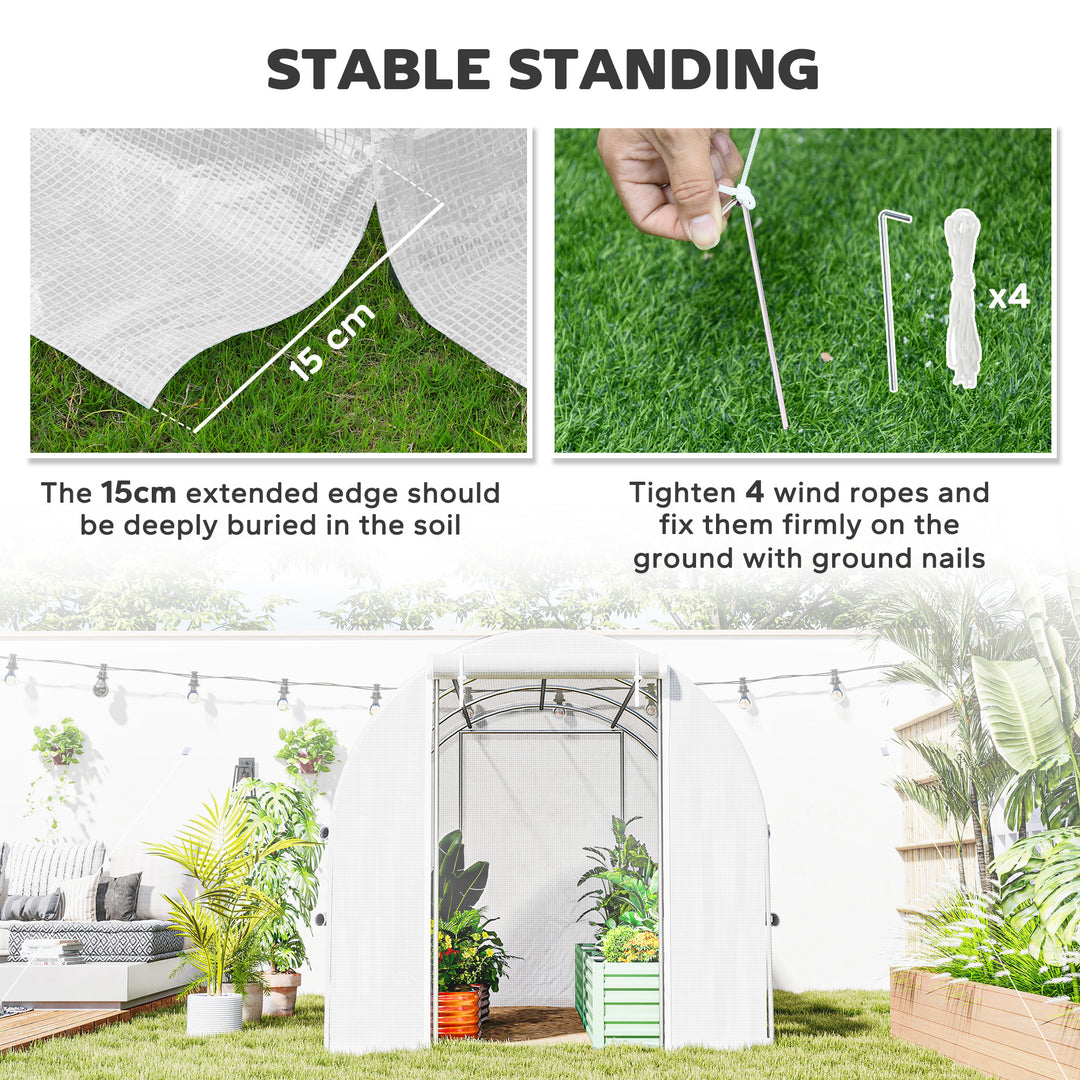 MCL Walk-in Polytunnel Greenhouse Green House with Roll-up Sidewalls, UV-resistant PE Cover, 3 x 2 x 2m, White