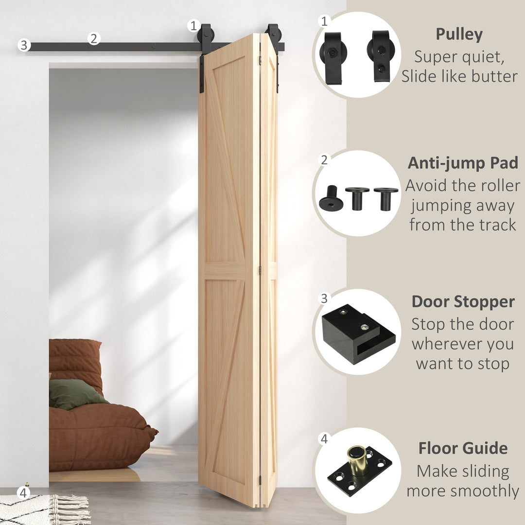 HOMCOM 4FT/122CM Bi-Folding Sliding Barn Door Hardware Track Kit, Heavy Duty Sliding Door Kit for 2 Doors with J Shape Hanger | Aosom UK