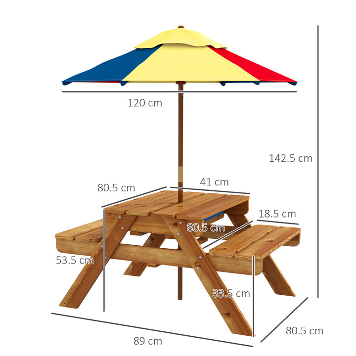 Kids Picnic Table Set, 3 in 1 Sand Pit Activity Table, Kids Garden Furniture w/ Removable Parasol, for 3-6 Years