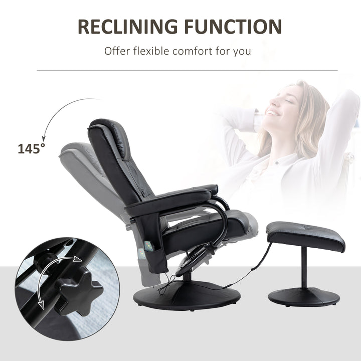 HOMCOM Manual Sofa Reclining Armchair PU Leather Massage Recliner Chair and Ottoman, Black