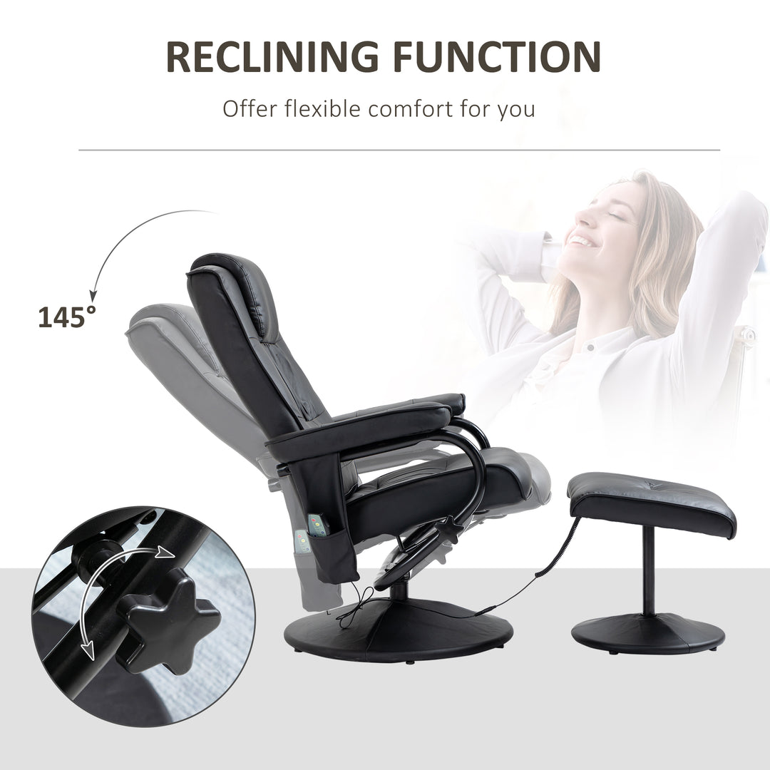 Swivel Recliner Chair and Footstool, Faux Leather Massage Recliner Armchair with Remote Control and Round Wrapped Base, Black