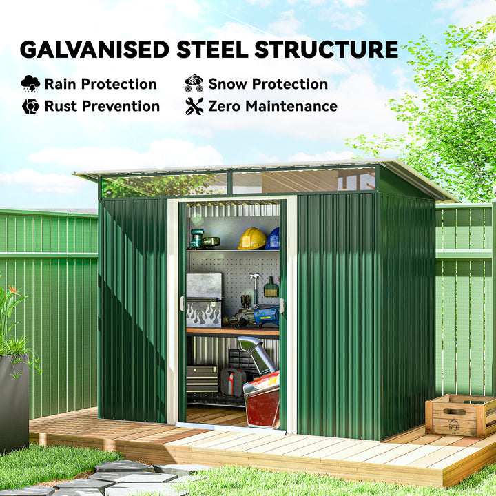 8.5 x 4ft Metal Shed with Lightsky Panels, Garden Storage Tool House with Double Doors for Garden, Patio and Lawn, Green