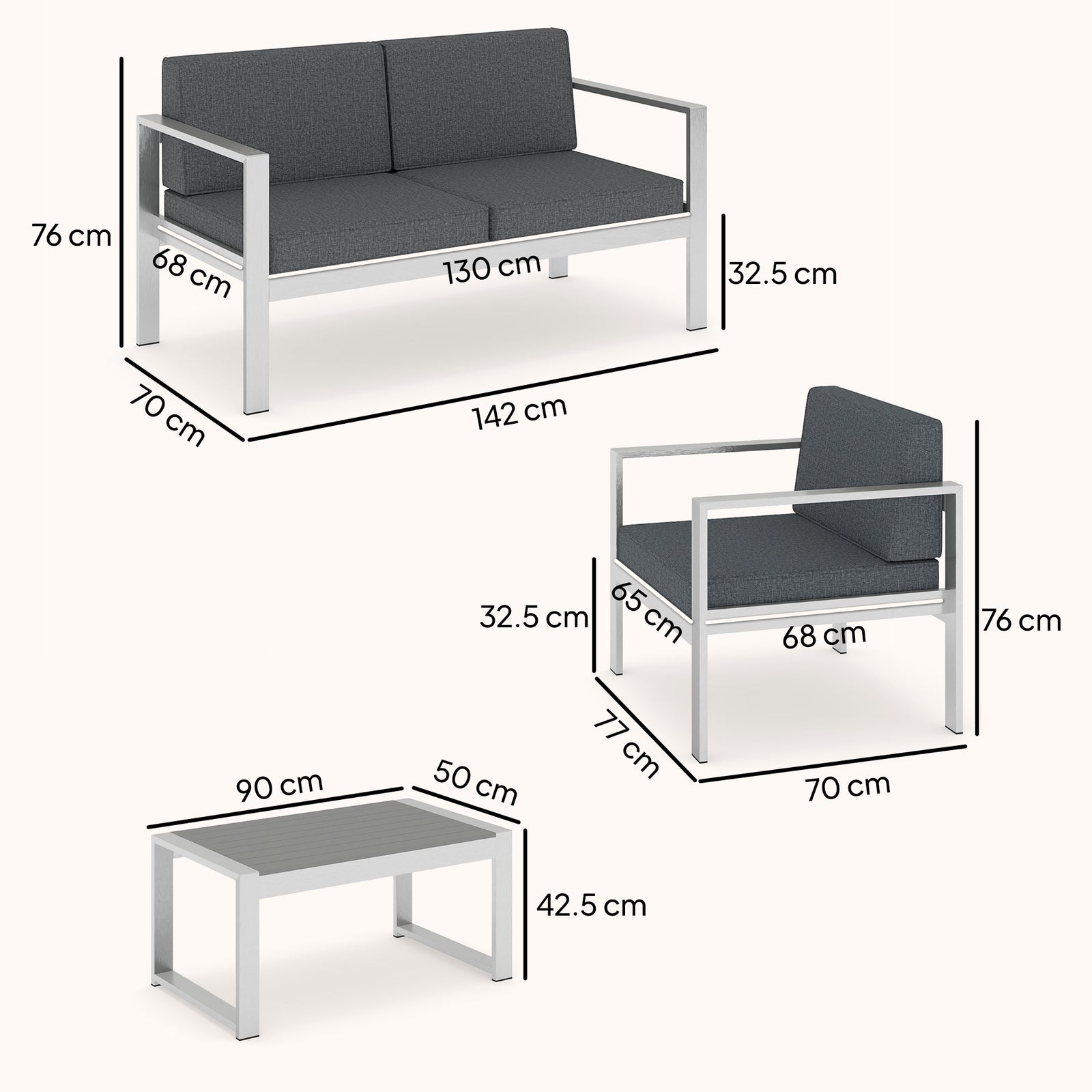 4 Seater Garden Furniture Set, Extra Wide Deep Garden Sofa Set with Ol