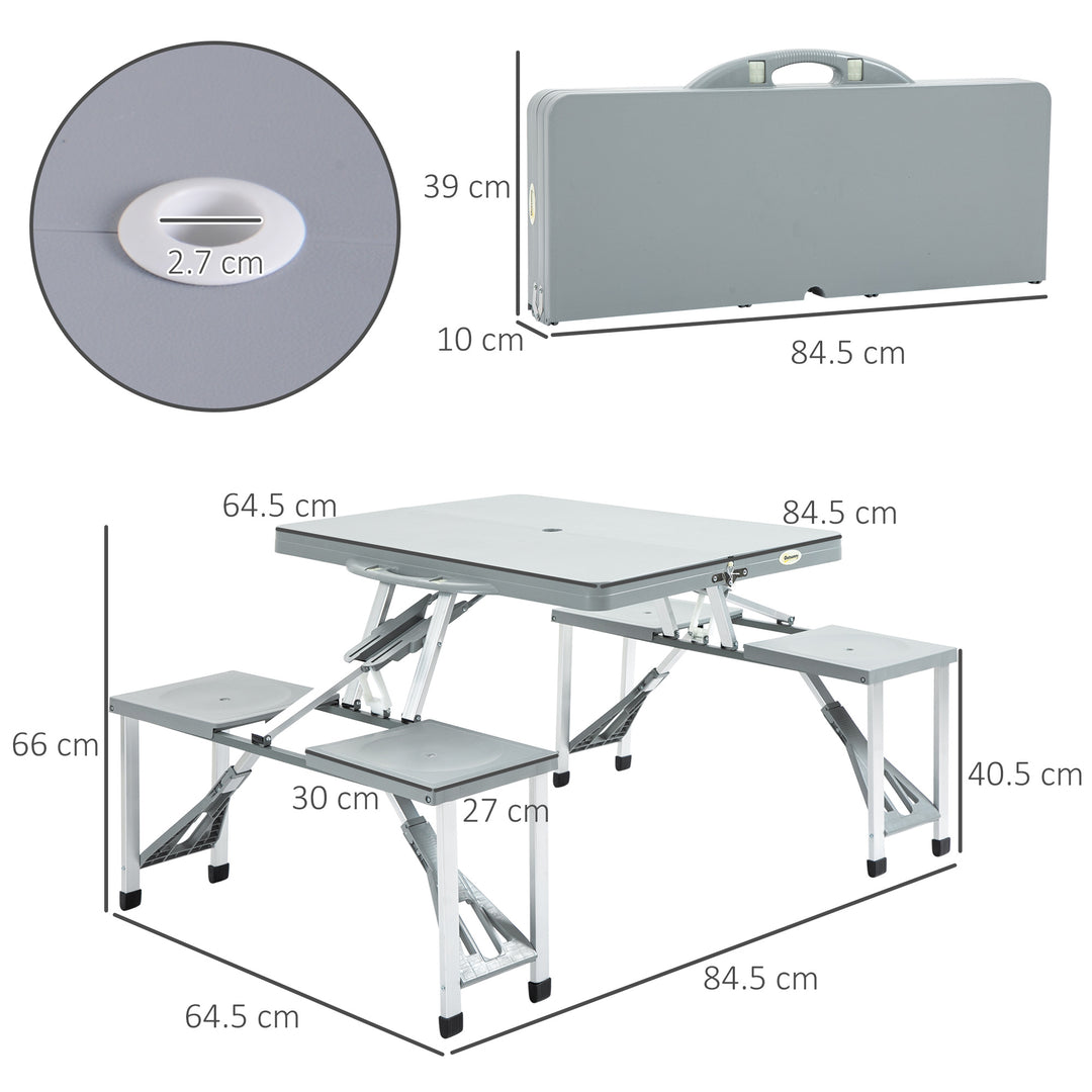 Aluminium PP 4-Seater Portable Picnic Table and Bench Set Silver