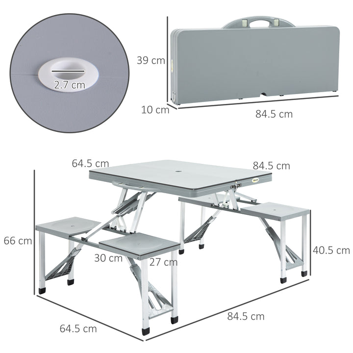 Aluminium PP 4-Seater Portable Picnic Table and Bench Set Silver
