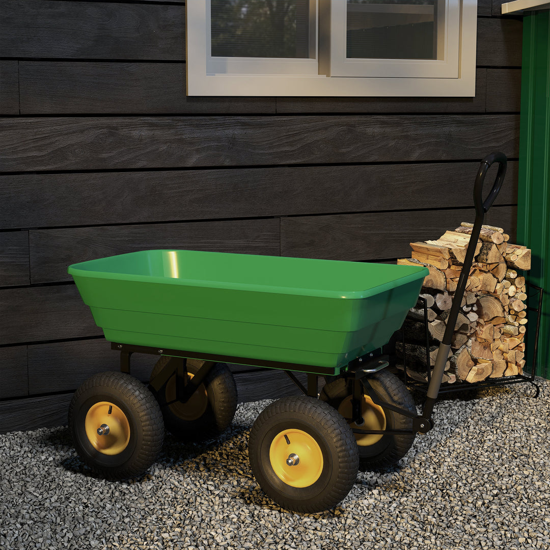 MCL 75 Litre Large Garden Cart, Tipping Wheelbarrows Heavy Duty Garden Dump Trolley 200kg Capacity for Festivals, Tools, Plants, Logs - Green