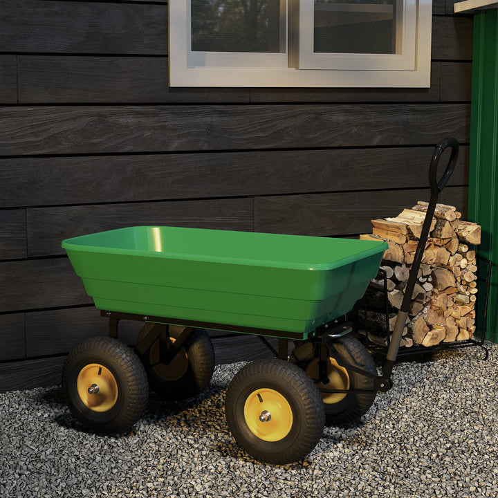 MCL 75 Litre Large Garden Cart, Tipping Wheelbarrows Heavy Duty Garden Dump Trolley 200kg Capacity for Festivals, Tools, Plants, Logs - Green