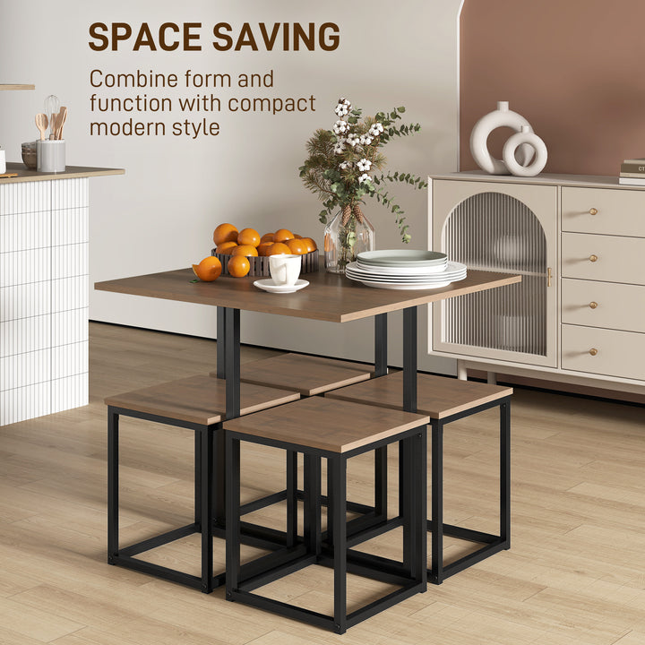 MCL 5 Piece Dining Table and Chairs Set 4, Industrial Space Saving Table and Chairs with Metal Frame, Square Kitchen Table and Stools for Dining Room, Brown