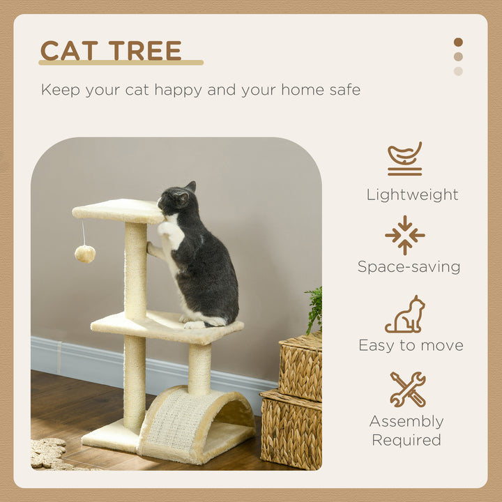 PawHut 72cm Cat Tree, Indoor Scratching Post with Pad, Sturdy and Comfortable, Cream White | Aosom UK