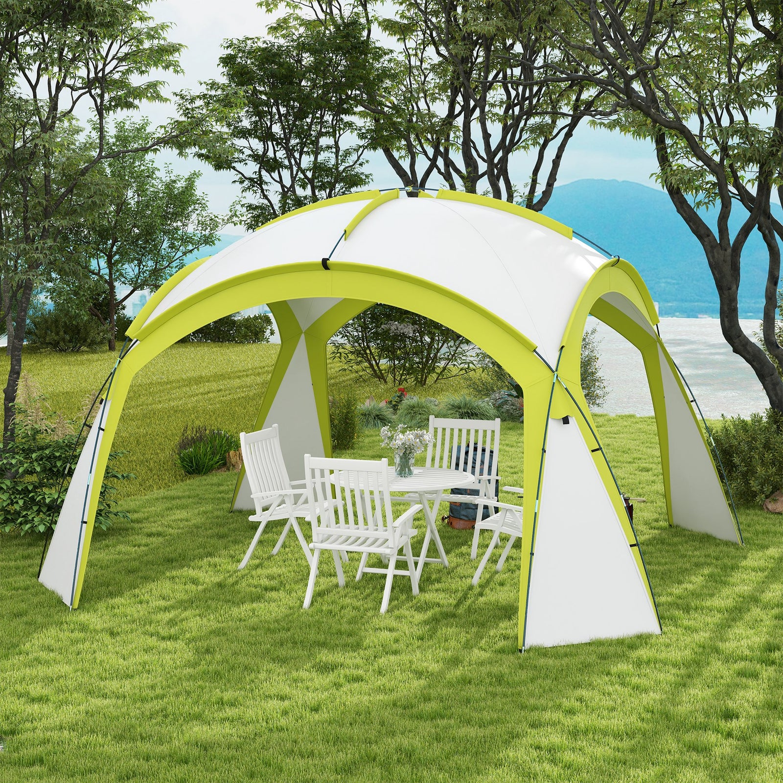 3.5 x 3.5M Camping Gazebo, Outdoor Event Shelter Dome Tent Garden Sun Shelter Patio Spire Arc Pavilion Camp Sun Shade Tent for 6-8 Person, Green