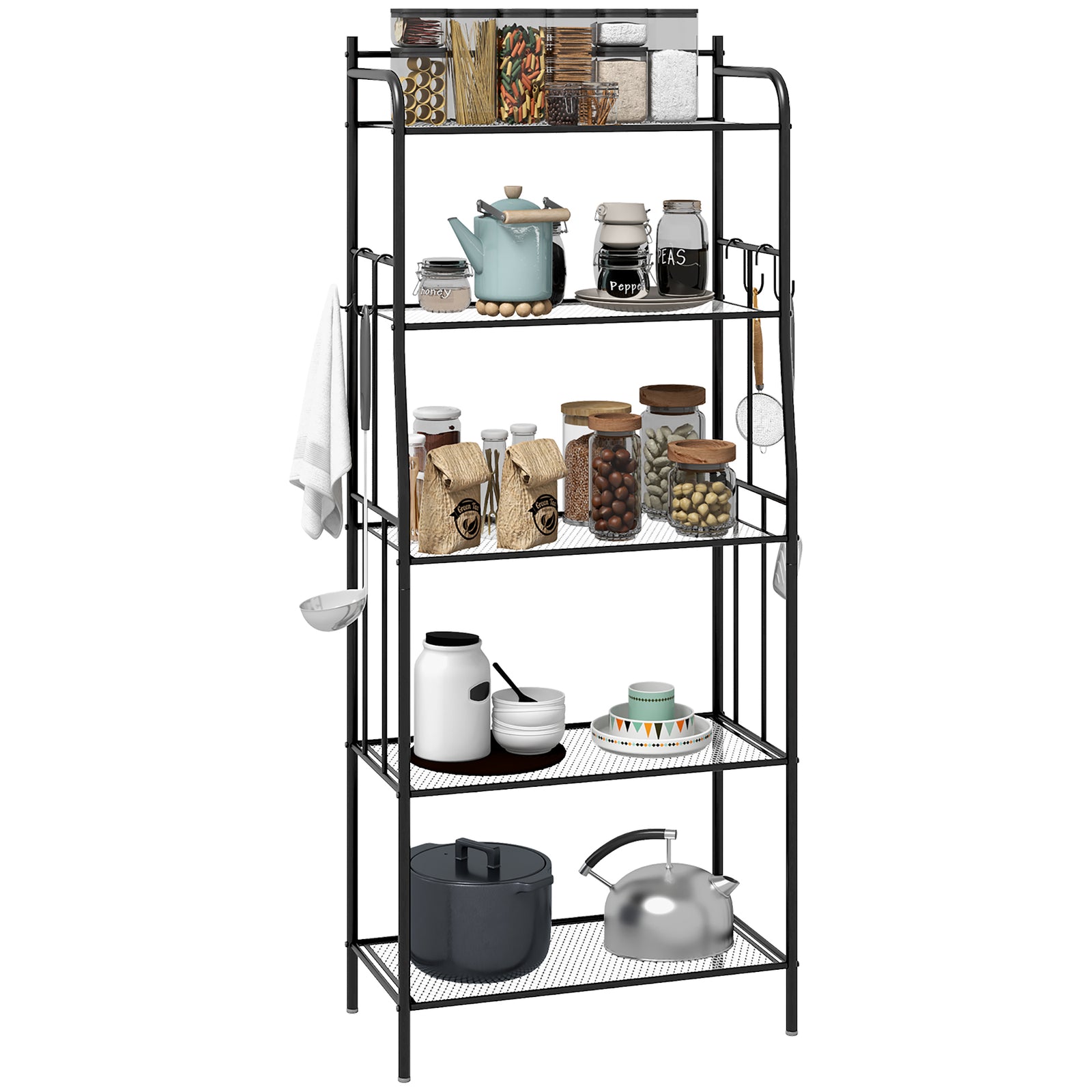 Five-Tier Steel Frame Kitchen Shelving Unit - Black