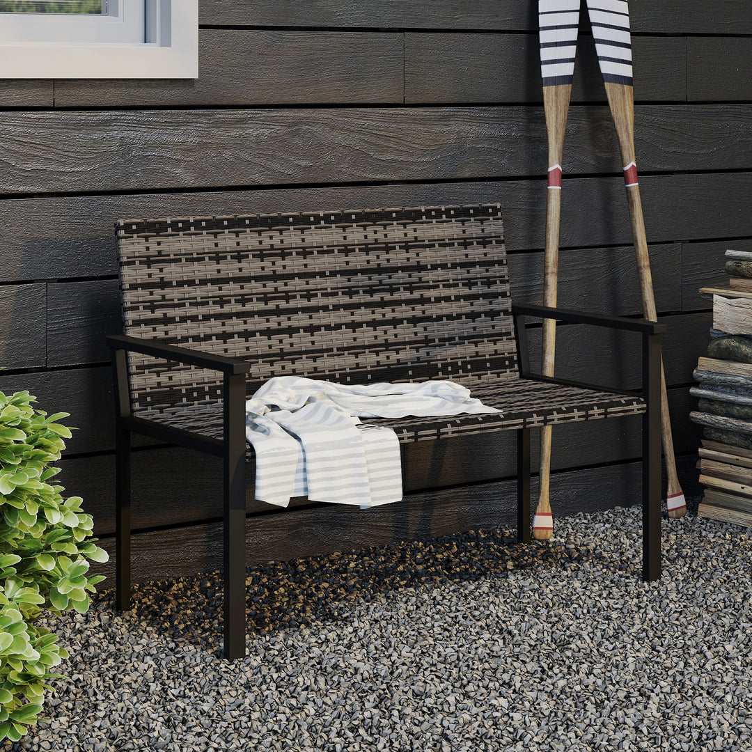 Two-Seater Rattan Bench - Mixed Grey