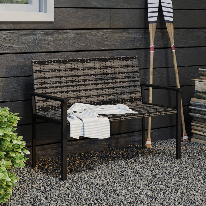 Two-Seater Rattan Bench - Mixed Grey