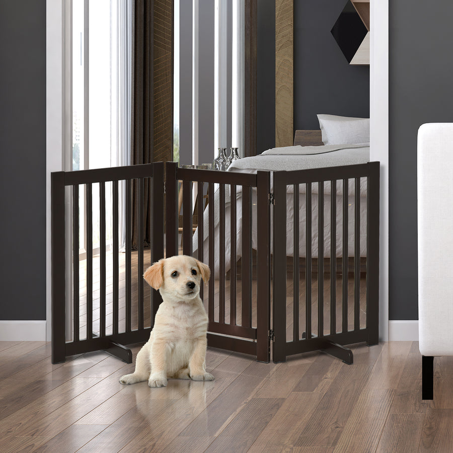 Freestanding Dog Gate, Foldable Pet Fence, Indoor Barrier, Stair Gate with Support Feet, 155 x 76 cm, Brown
