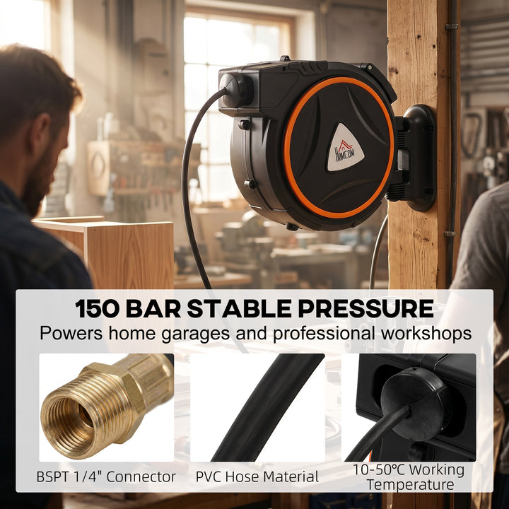 Auto Rewind Hose Reel, Retractable Air Hose Reel 20 m and 2 m, 150 Bar