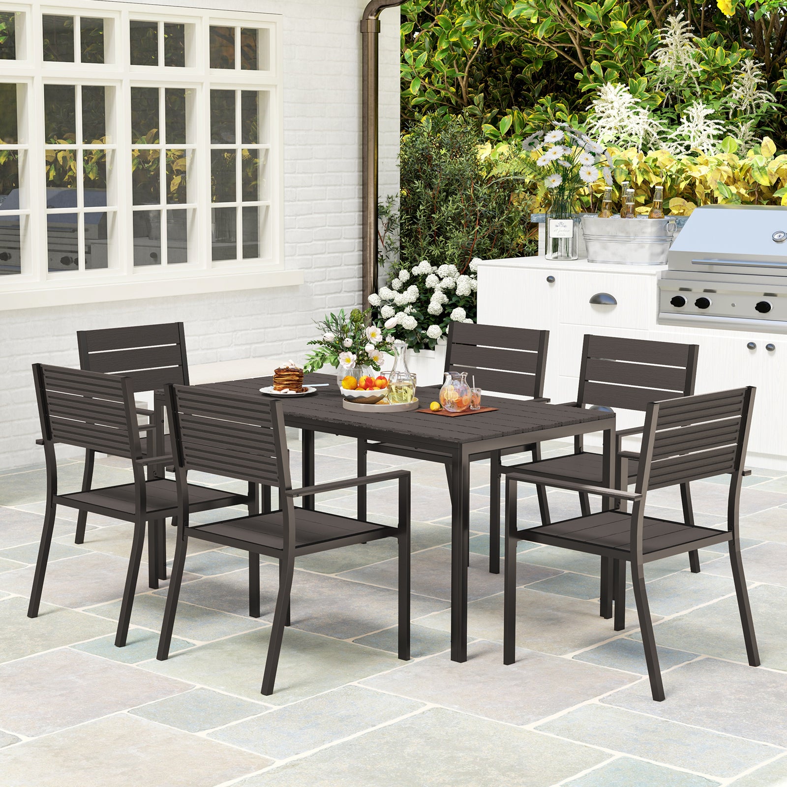 Seven-Piece Outdoor Dining Set - Brown