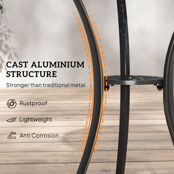 MCL 3 Pieces Garden Dining Set for 2, Cast Aluminium Outdoor Dining Set with 2 Armchairs and Round Dining Table with Parasol Hole, Garden Furniture Set, Brown