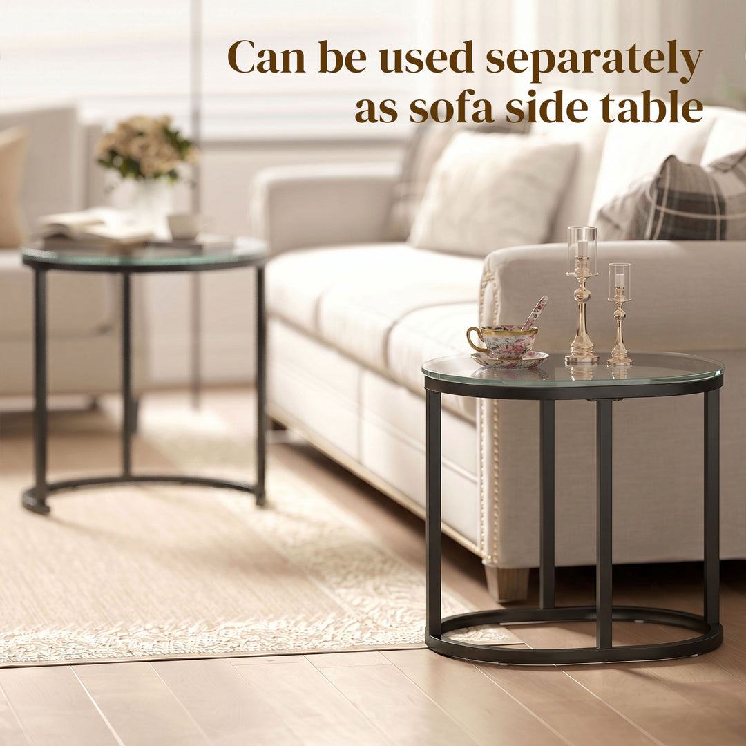 Nest of Tables with Steel Frame and Tempered Glass Tabletop, Modern Co
