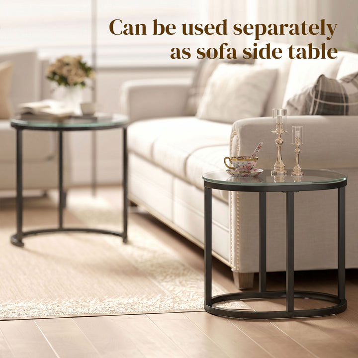 Nest of Tables with Steel Frame and Tempered Glass Tabletop, Modern Co