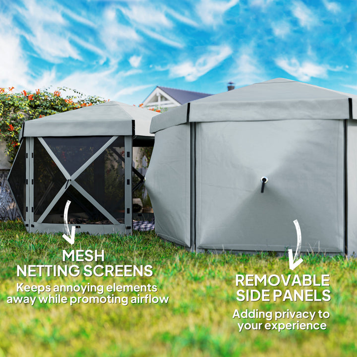 3 x 3(m) Hexagon Pop Up Gazebo with 5 Sides and Carry Bag, Waterproof, UV Resistant Party Tent Instant Event Shelter with Netting for Garden, Patio, Light Grey