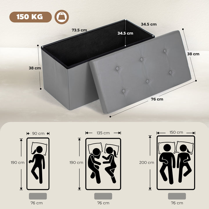 MCL Storage Ottoman Bench, 89L PU Leather Folding Foot Rest Stool, End of Bed Bench, Easy Assembly, for Living Room, Bedroom, Entryway, Grey