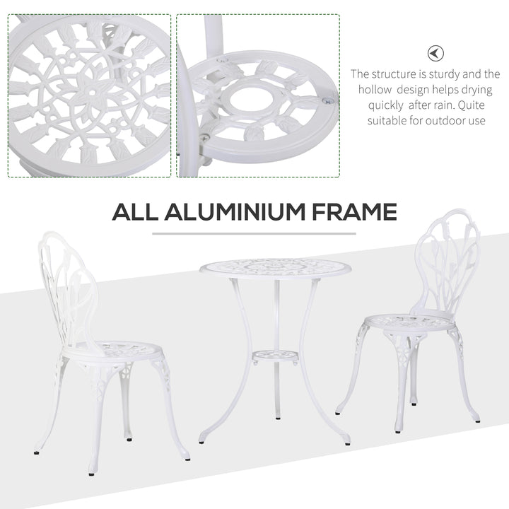 MCL 3 Piece Patio Bistro Set for 2, Outdoor Aluminium Garden Table and Chairs with Umbrella Hole for Balcony, White