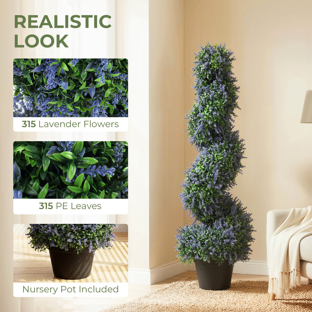Artificial Lavender Topiary Tree Set of 2, UV Resistant Fake Plants in