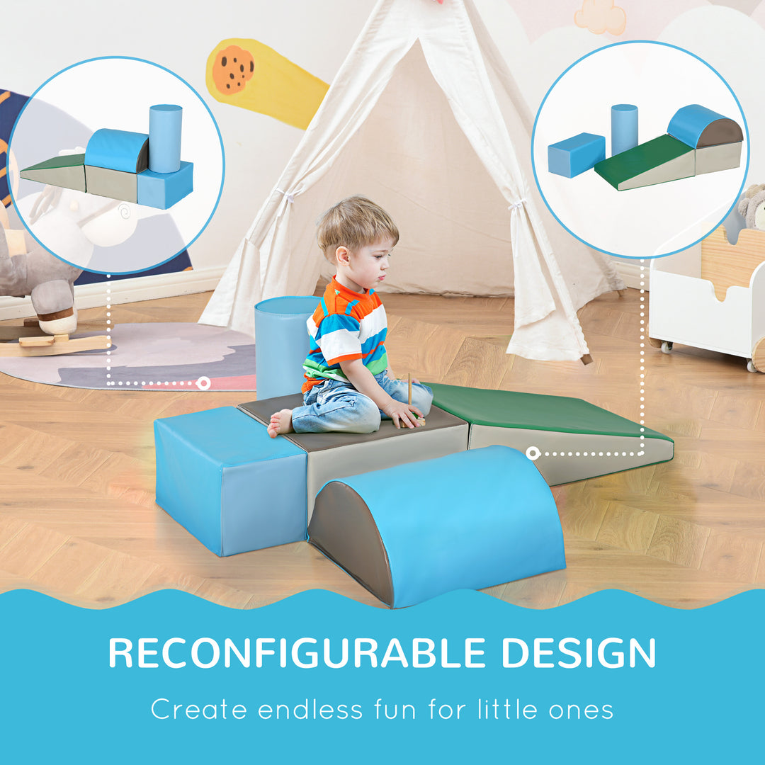 5 Piece Kids Soft Play Set, Climb and Crawl Activity Toys Set for Baby Toddler, Soft Foam Blocks Indoor Play Equipment Learning Toys Blue