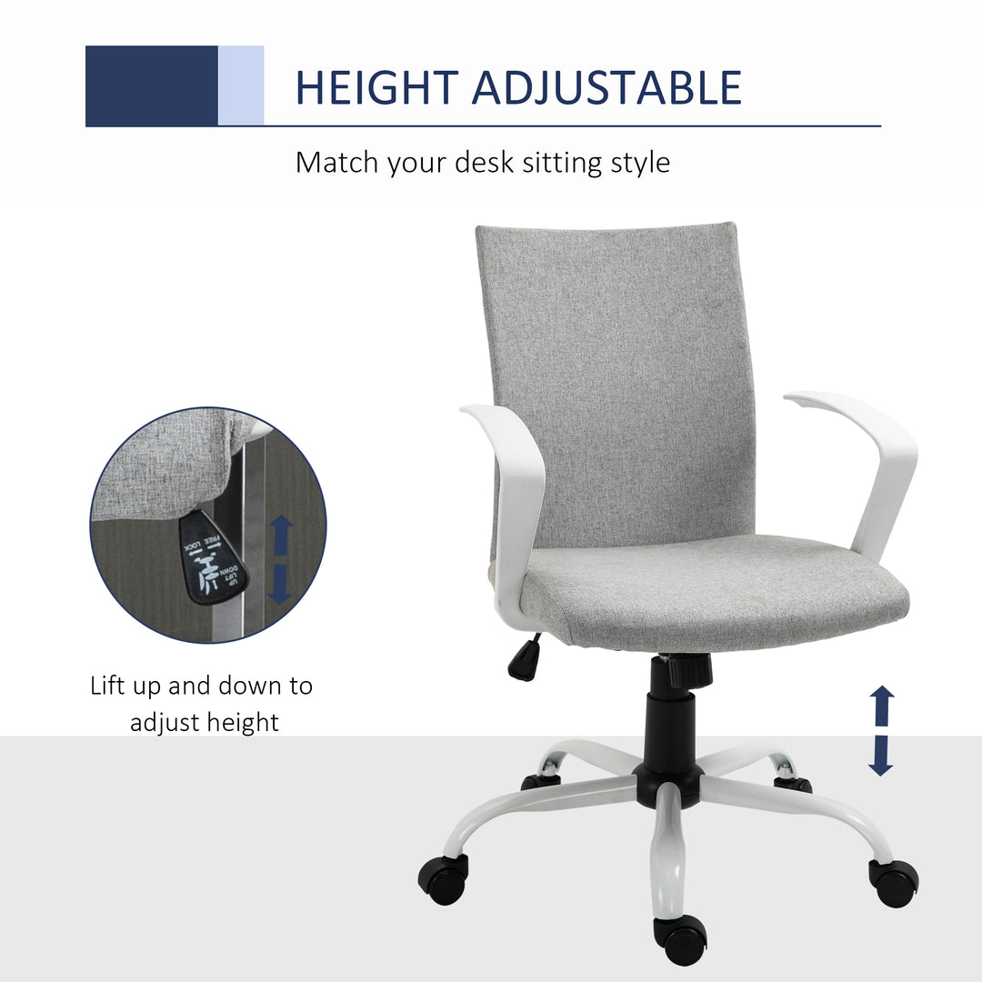 Office Chair Linen Swivel Computer Desk Chair Home Study Task Chair with Wheels, Arm, Adjustable Height, Light Grey