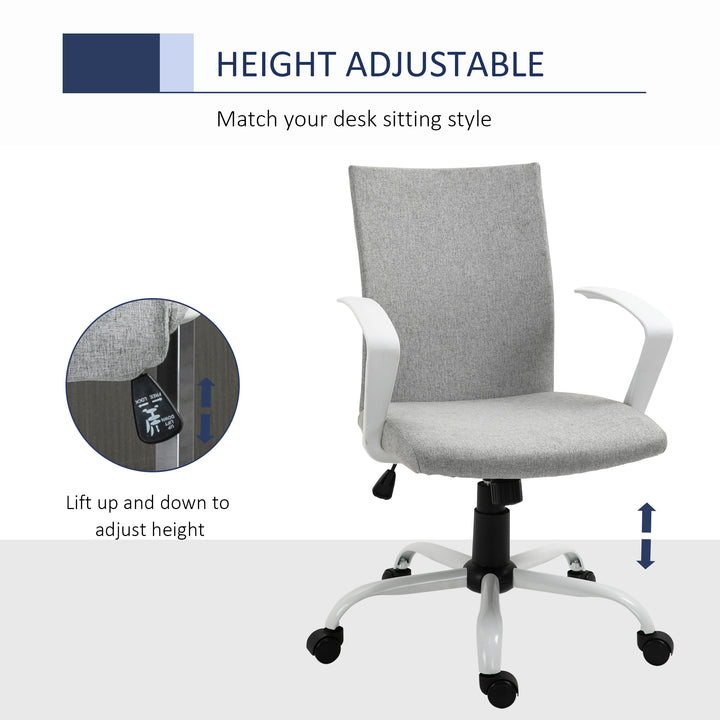 Office Chair Linen Swivel Computer Desk Chair Home Study Task Chair with Wheels, Arm, Adjustable Height, Light Grey